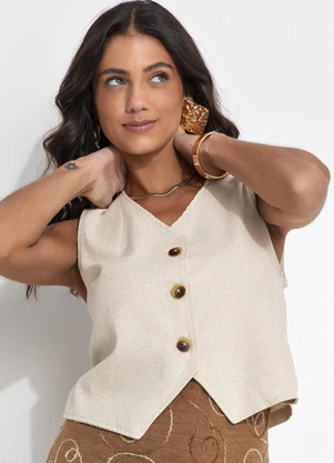 bonprix - Colete Off White em Linho - BONPRIX