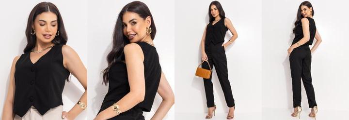 Colete Preto em Malha Crepe