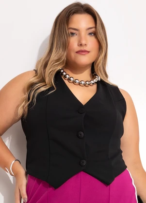 Quintess - Colete Preto em Malha Crepe - QUINTESS