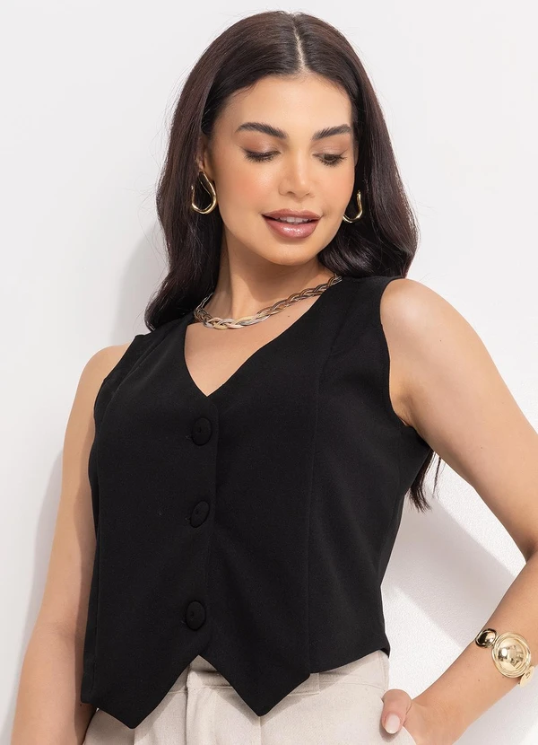 Quintess - Colete Preto em Malha Crepe