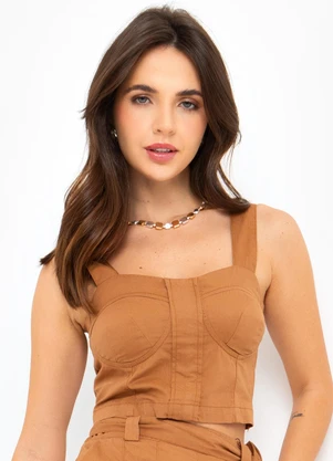 Mob - Cropped Alças Médias Recorte Busto Marrom - MOB