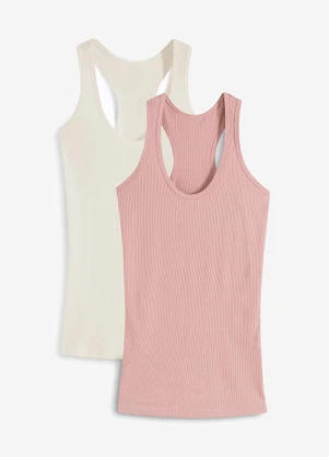 bonprix - Kit 2 Blusas  Rosê/Creme em Canelado - BONPRIX