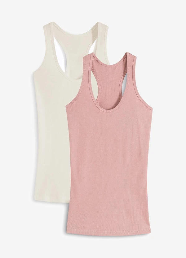 bonprix - Kit 2 Blusas Rosê/Creme em Canelado