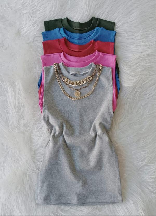 Outlet - Kit 5 Peças Regata Canelada Feminina Cinza