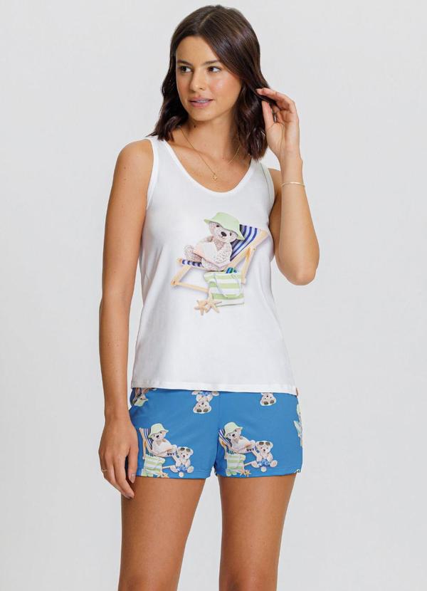 Mensageiro do Sonhos - Pijama Regata com Estampa de Ursinhos Azul