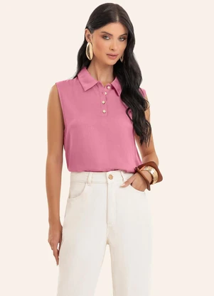 Endless - Polo Feminina sem Manga com Botões Rosa - ENDLESS