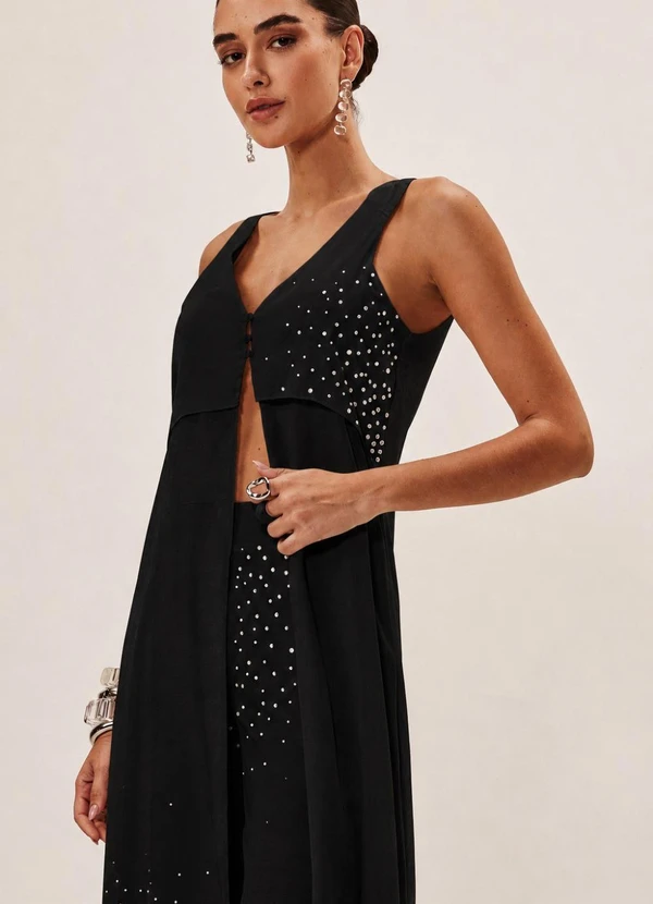Elegance - Regata Alongada com Aplicação de Cristais Preto