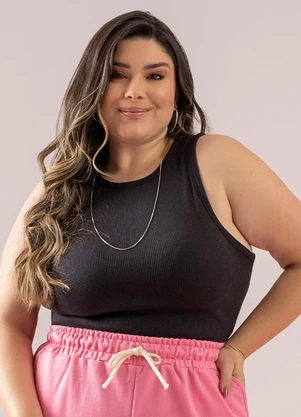 Just Basic - Regata Básica Cropped Ribaninha Preto - JUST BASIC