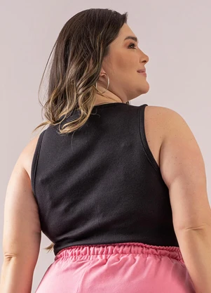 Just Basic - Regata Básica Cropped Ribaninha Preto - JUST BASIC