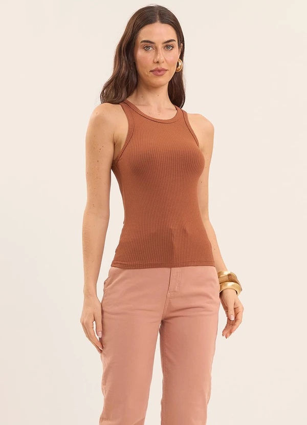 Doce Trama - Regata Boho Canelada Marrom 4