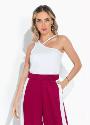 Moda Pop - Regata Branca com Detalhe em Tira no Decote - MODA POP