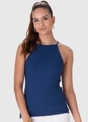 Malwee - Regata Canelada Ajustada Feminina Azul - MALWEE