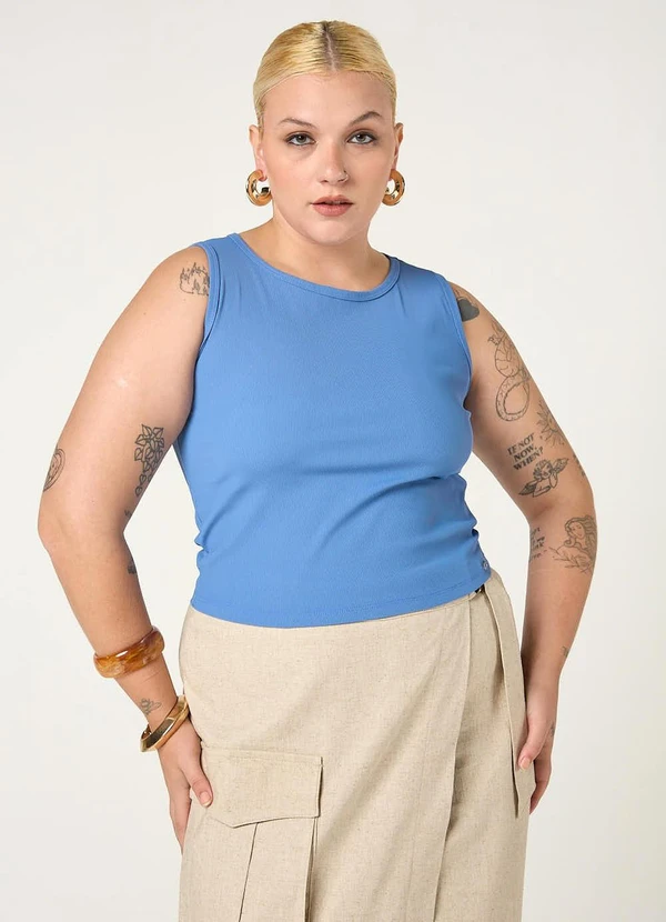 Elegance - Regata Canelada Cropped Essentials Azul Parisian