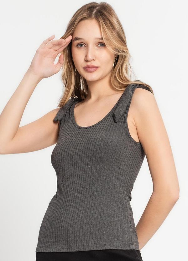 Select - Regata Canelada Feminina Cinza