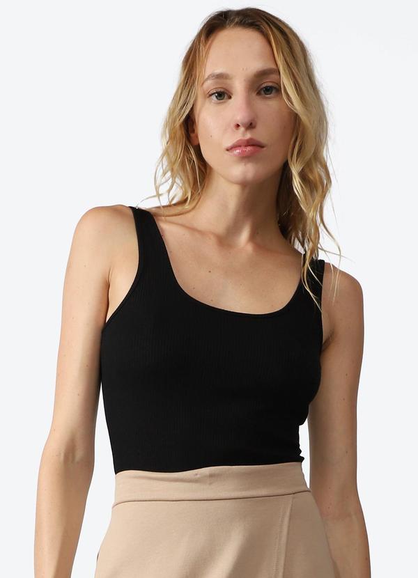 Basicamente - Regata Canelada Gola U Feminina Preto