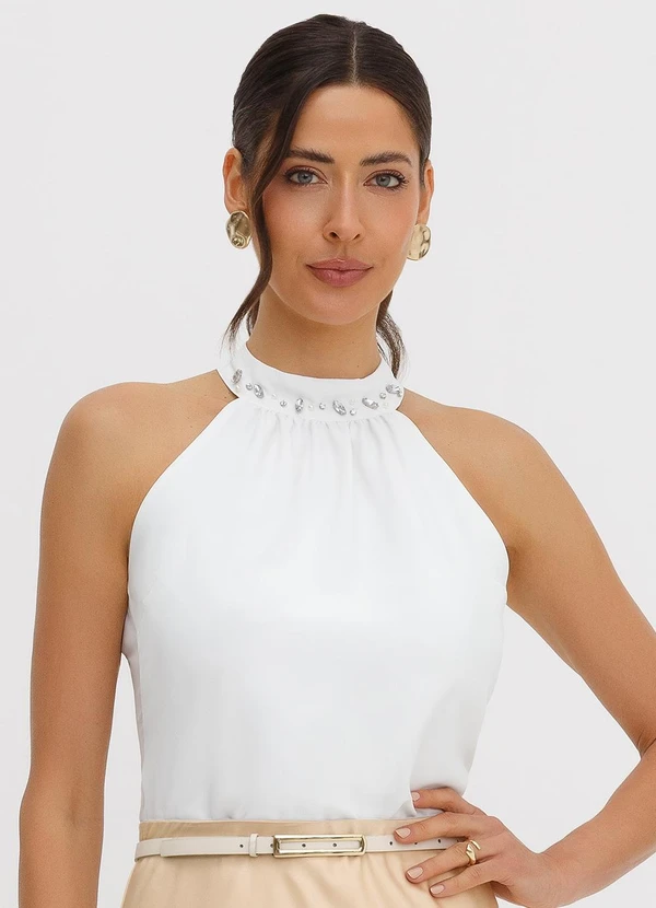 Principessa - Blusa Cava Americana em Crepe Off White Maristela 1