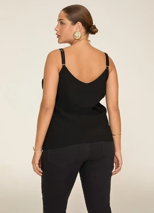 Elegance - Regata com Pregas Busto e Alças Finas Preto - ELEGANCE