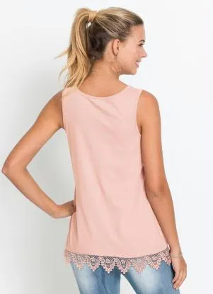 bonprix - Regata com Renda Guipir Rosa Claro - BONPRIX