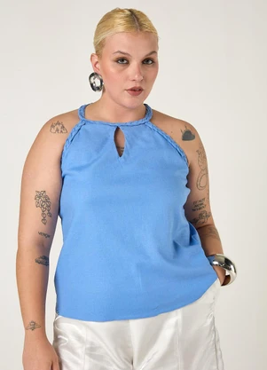 Elegance - Regata com Trança no Decote e Cava Azul - ELEGANCE