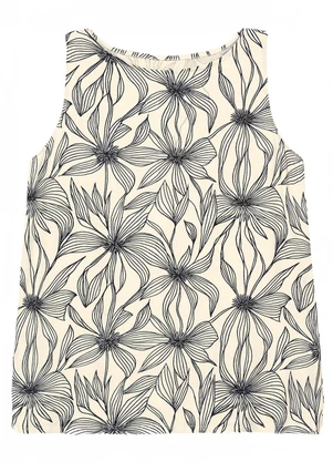 Malwee - Regata Comfort Floral em Viscose Off White - MALWEE