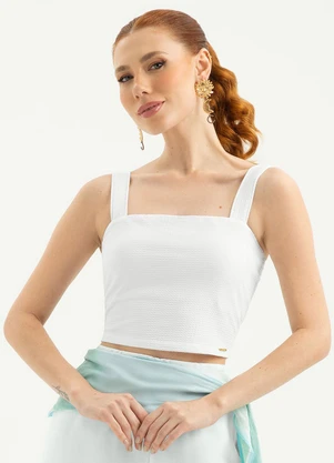 Cativa - Regata Cropped Decote Quadrado em Cotton Branco  - CATIVA
