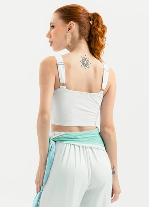 Cativa - Regata Cropped Decote Quadrado em Cotton Branco  - CATIVA