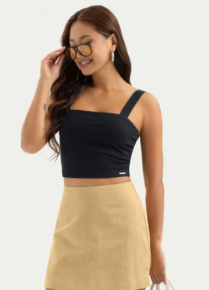 Cativa - Regata Cropped Decote Quadrado em Cotton Preto - CATIVA