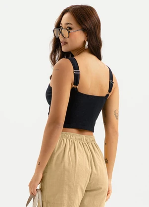 Cativa - Regata Cropped Decote Quadrado em Cotton Preto - CATIVA