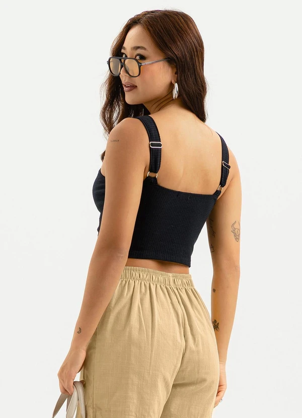 Cativa - Regata Cropped Decote Quadrado em Cotton Preto 2