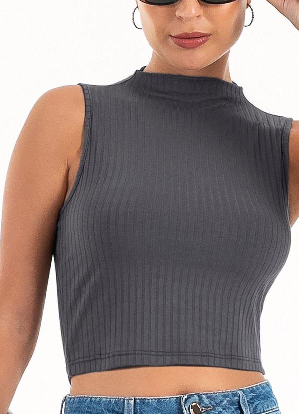 Habana - Regata Cropped em Canelado Cinza Escuro 3