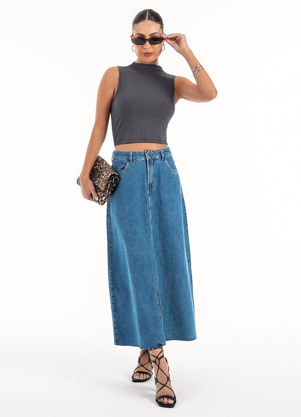 Habana - Regata Cropped em Canelado Cinza Escuro 4