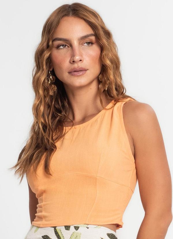 Endless - Regata Cropped Feminina em Linho Laranja