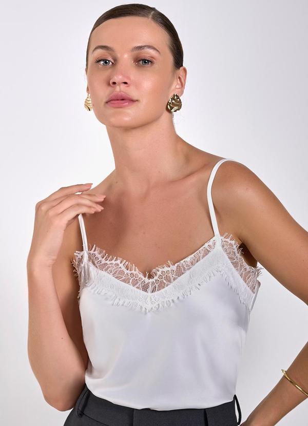 Principessa - Regata de Cetim com Renda Off White Blanca Branco