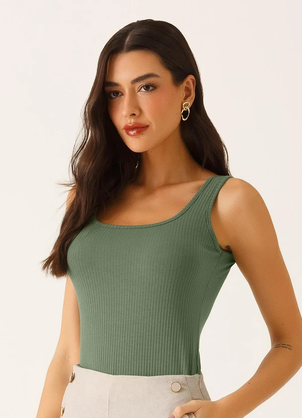 Principessa - Regata de Malha Canelada Danusa Verde Oliva