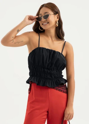 Cativa - Regata Decote Quadrado em Algodão Preto - CATIVA