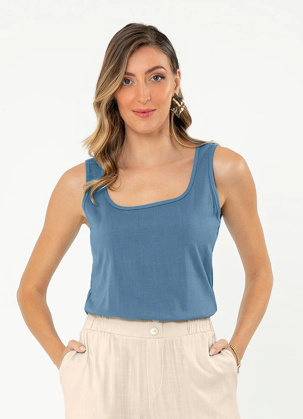 Cativa - Regata Decote Quadrado em Viscose Azul