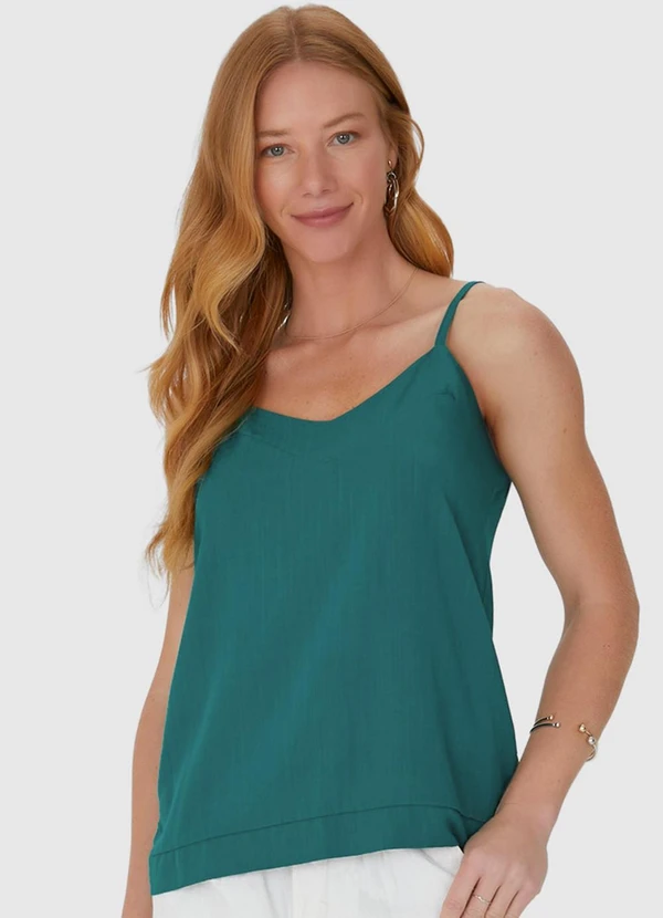 Malwee - Regata Decote V Alça Fina em Viscolinho Verde