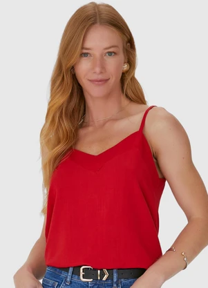 Malwee - Regata Decote V Alça Fina em Viscolinho Vermelho - MALWEE