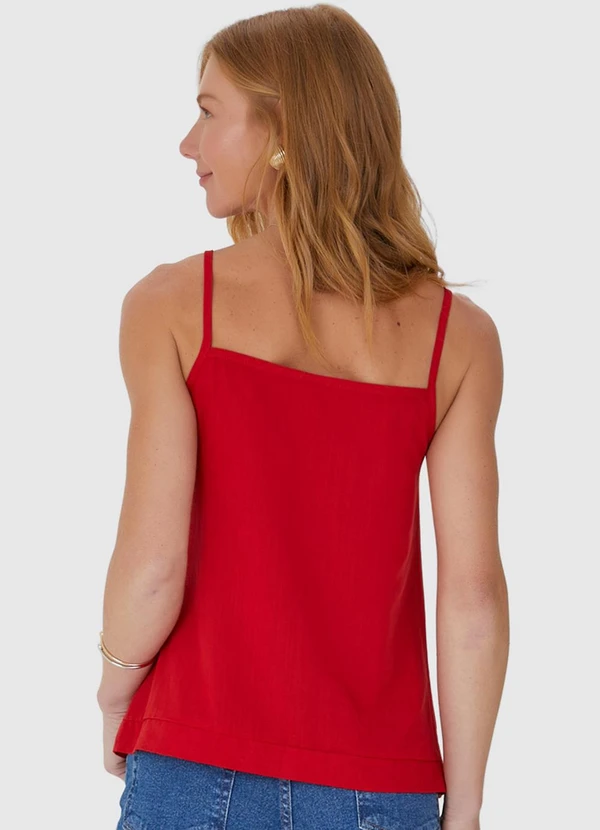 Malwee - Regata Decote V Alça Fina em Viscolinho Vermelho 2