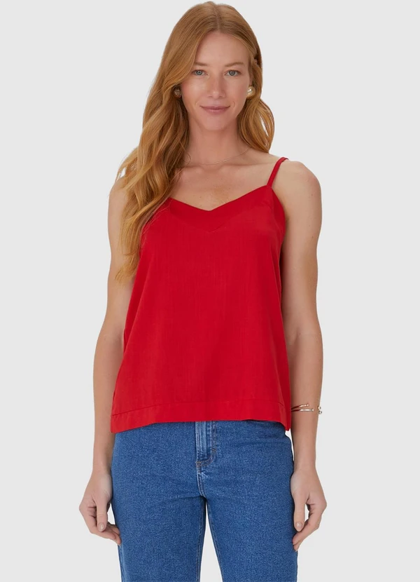 Malwee - Regata Decote V Alça Fina em Viscolinho Vermelho 4