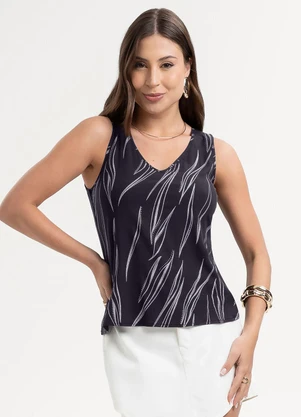 Habana - Regata Decote V em Misturinha Preto - HABANA