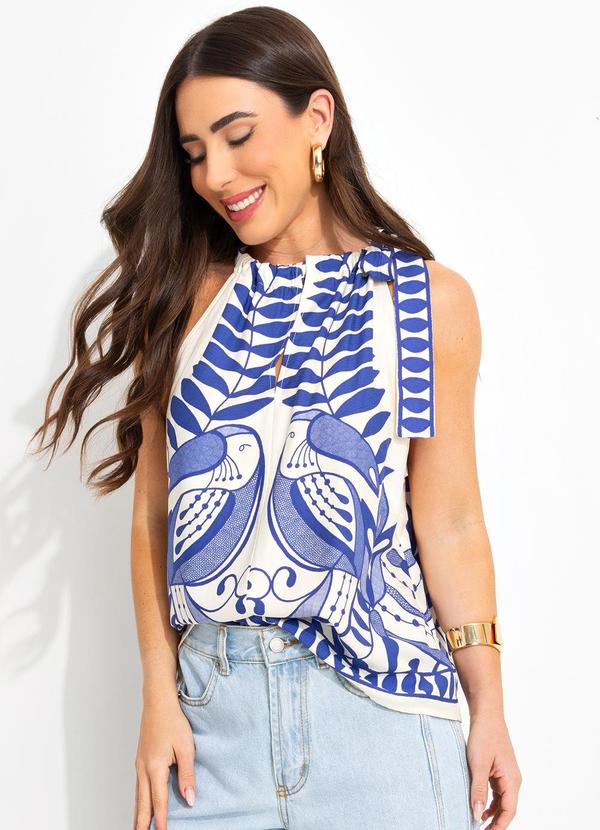 Farm - Regata Decote V Rendeira Azul