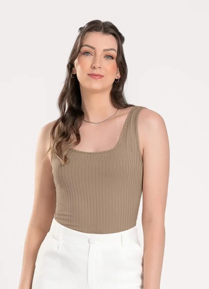 Cativa - Regata em Canelado Marrom Claro - CATIVA