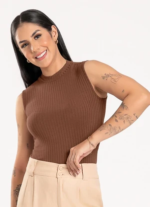 Cativa - Regata em Canelado Marrom Escuro - CATIVA