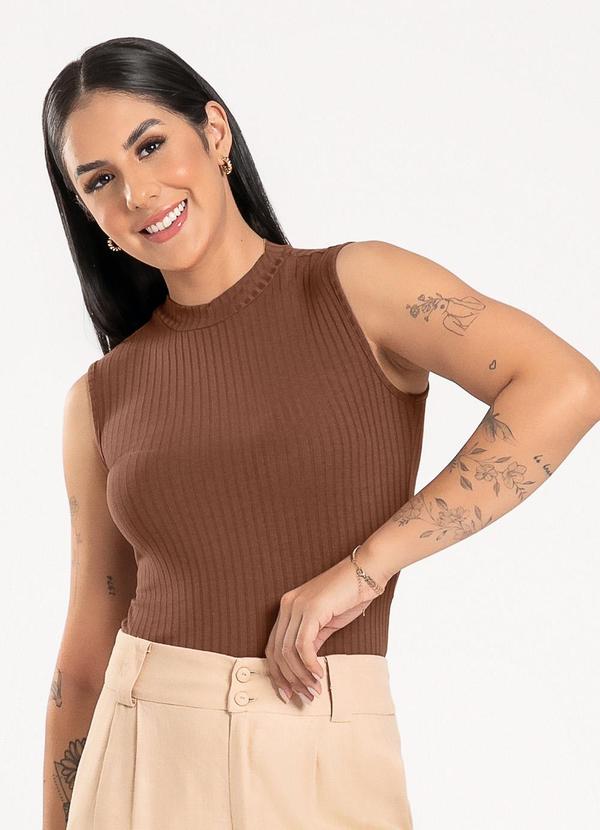 Cativa - Regata em Canelado Marrom Escuro