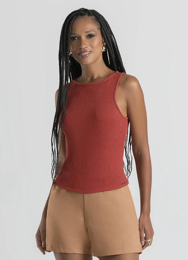 Cativa - Regata em Canelado Marrom Escuro