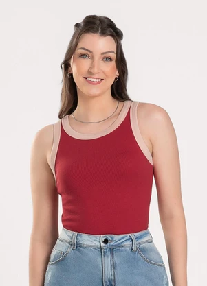 Cativa - Regata em Canelado Vermelho Escuro - CATIVA