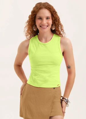 Cativa You - Regata em Cotton com Bordado a Laser Verde - CATIVA YOU