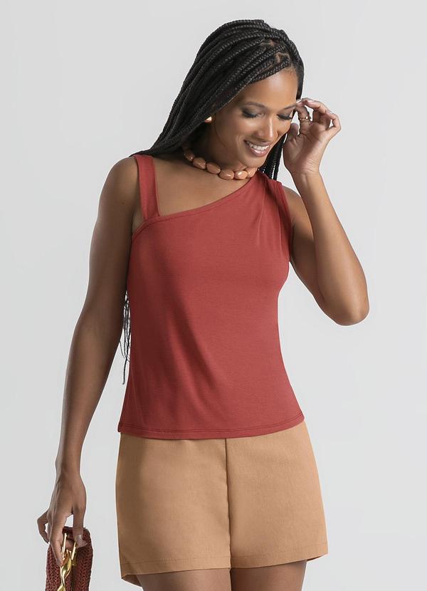 Cativa - Regata em Crepe Marrom Escuro