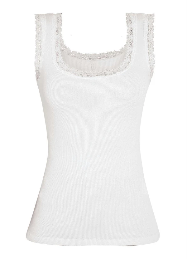 Moda Pop - Regata em Ribana Branca com Renda 17